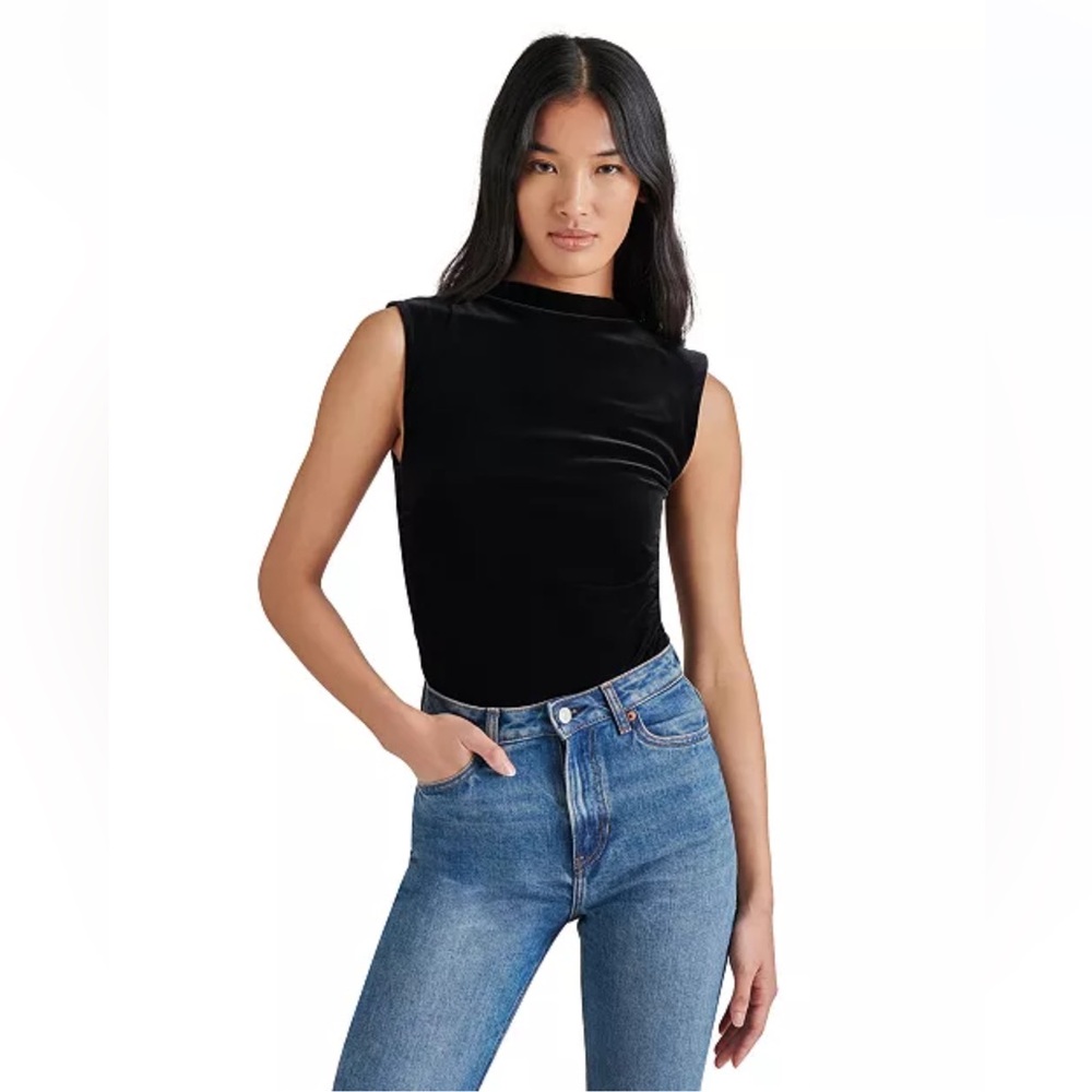 Steve Madden Esen Black Stretch Velvet Mock Neck Bodysuit NWT